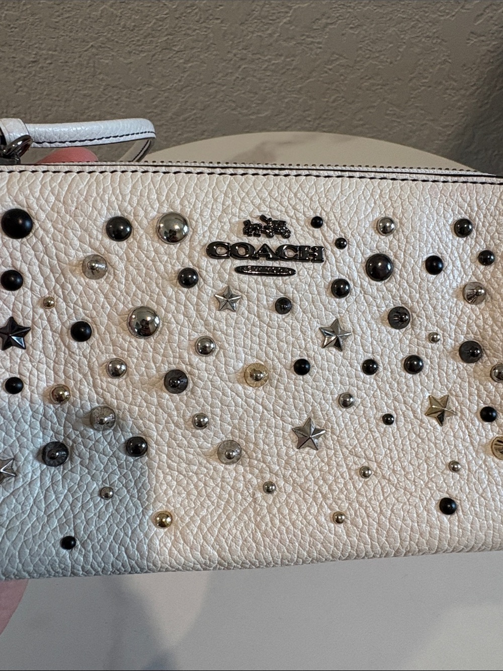 Coach White Leather Wristlet with Mixed Metal Studs - Picture 5 of 14